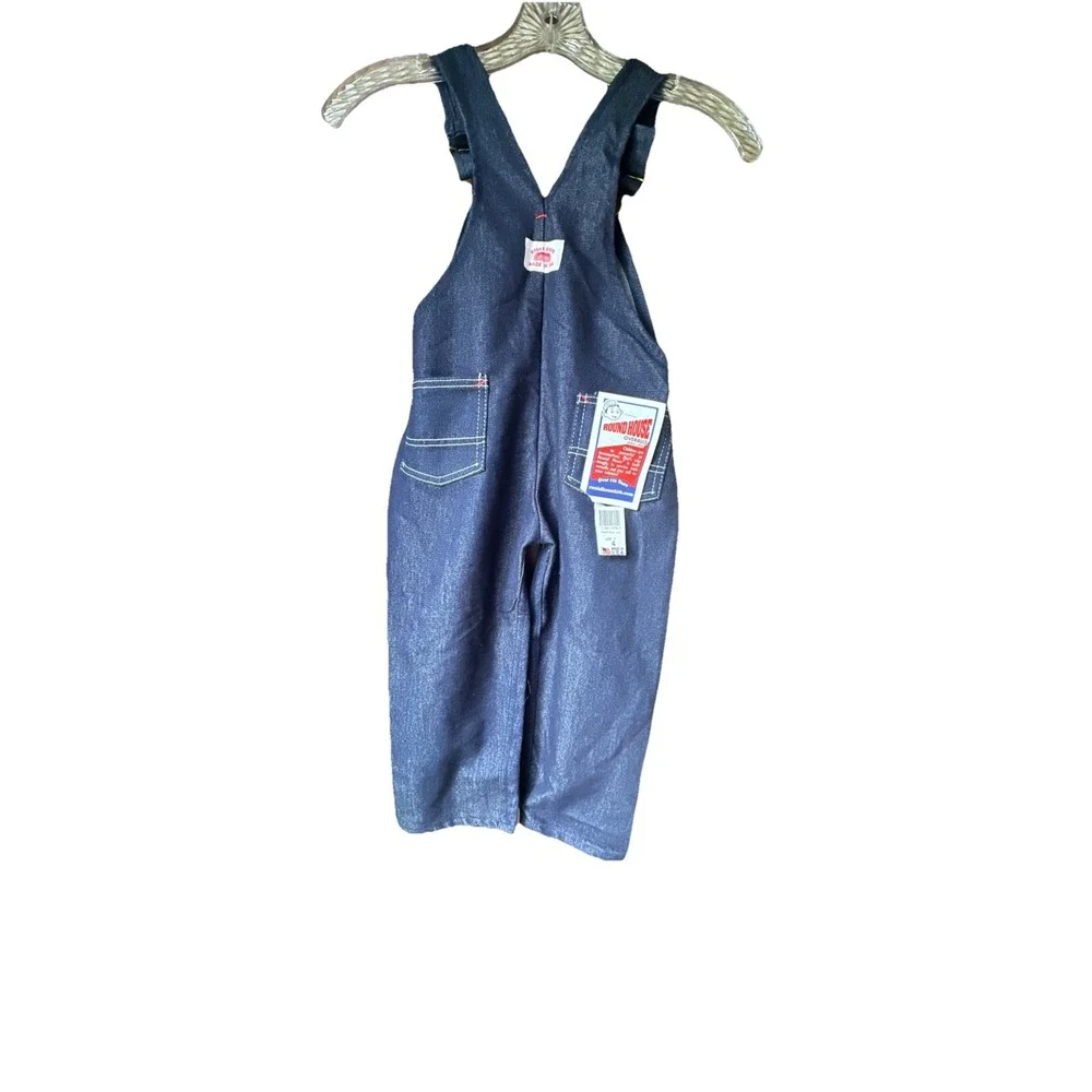 Round House Kids Dark Wash Denim‎ Bib Overalls Made in USA Size 4 NWT
